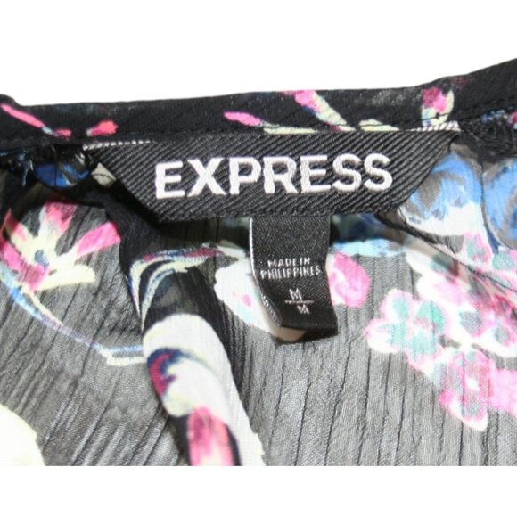 Express Sheer Black Floral Kimono Womens Medium Lace Trim Boho Layering Cardigan - Picture 2 of 7